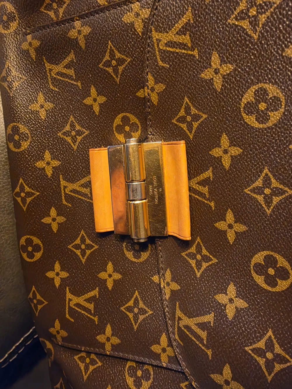 Louis Vuitton Brown Monogram Shoulder Bag with Burgundy Accents